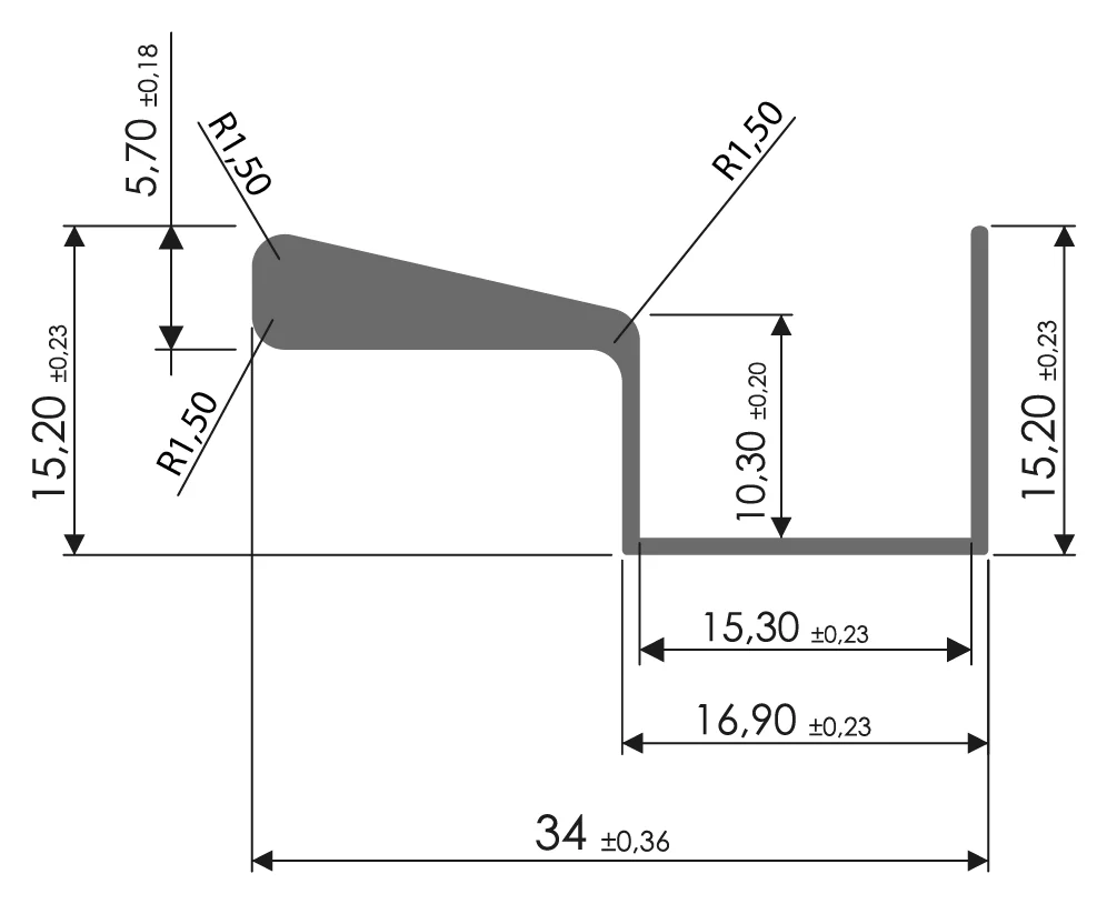 Desenho técnico com medidas: Puxador RX 010B
