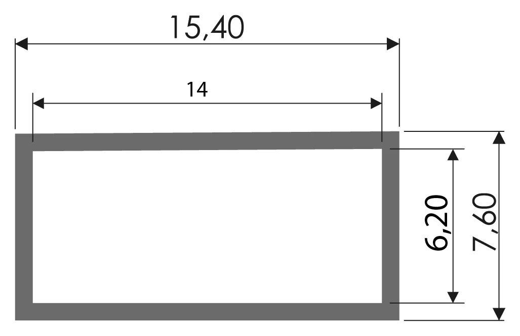 Desenho técnico com medidas: Perfil para fita de LED RX04