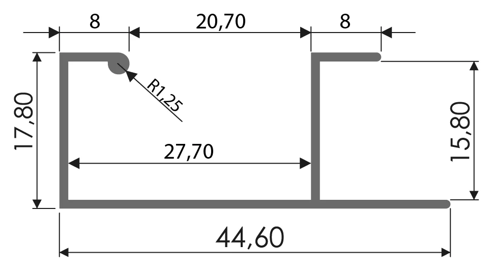 Desenho técnico com medidas: Puxador RX 1007