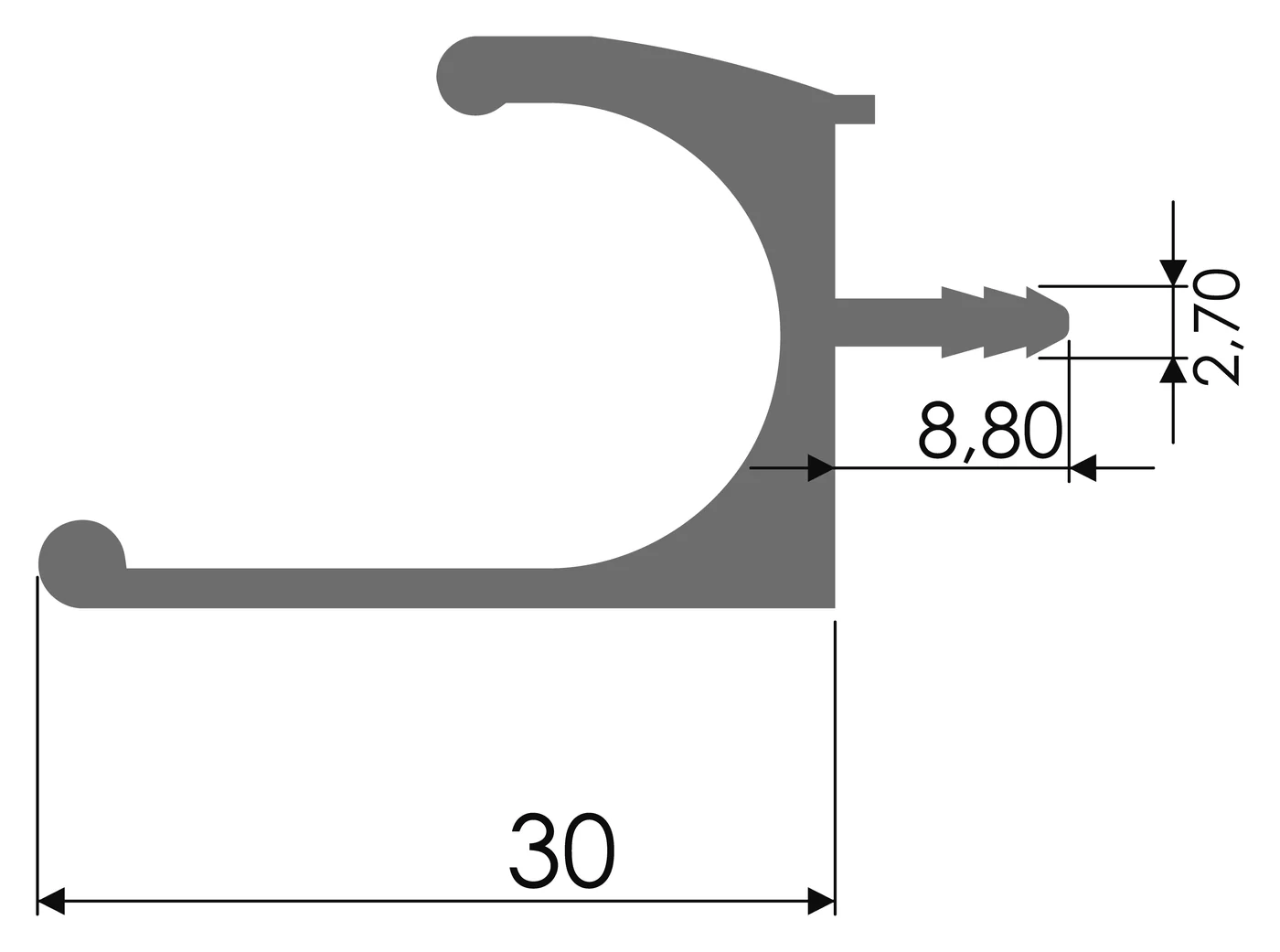 Desenho técnico com medidas: Puxador RX 1009