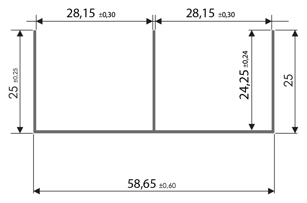 Desenho técnico com medidas: Trilho RX 1021