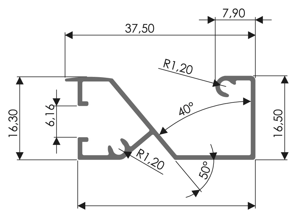 Desenho técnico com medidas: Puxador RX 1025