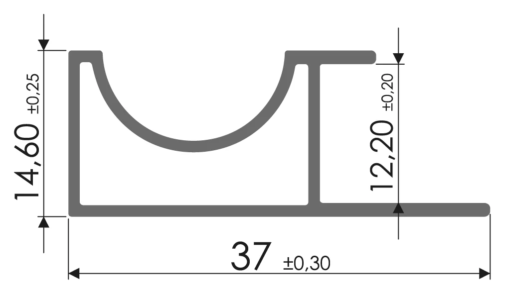 Desenho técnico com medidas: Puxador RX 1038