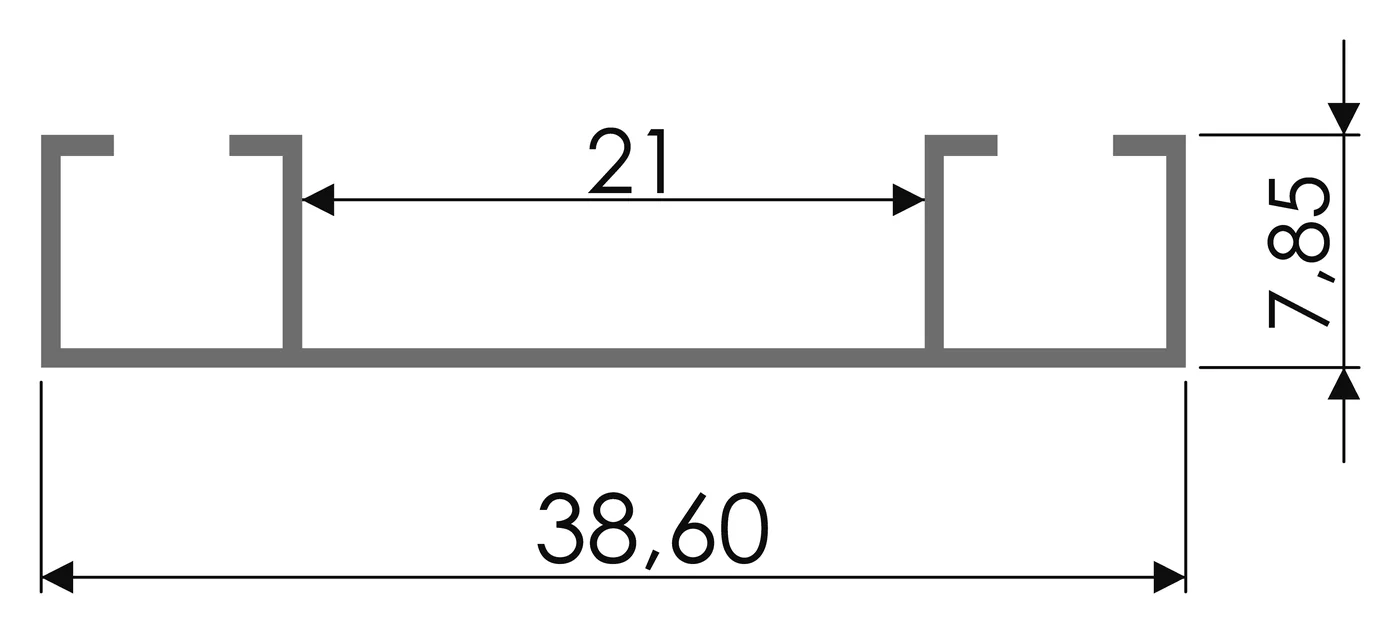 Desenho técnico com medidas: Trilho RX 1052
