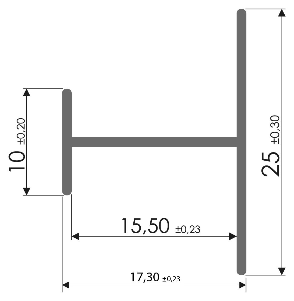 Desenho técnico com medidas: Travessa RX 1067