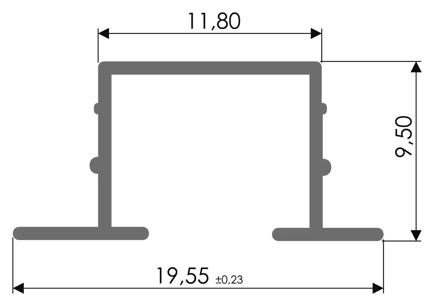 Desenho técnico com medidas: Trilho RX 1101