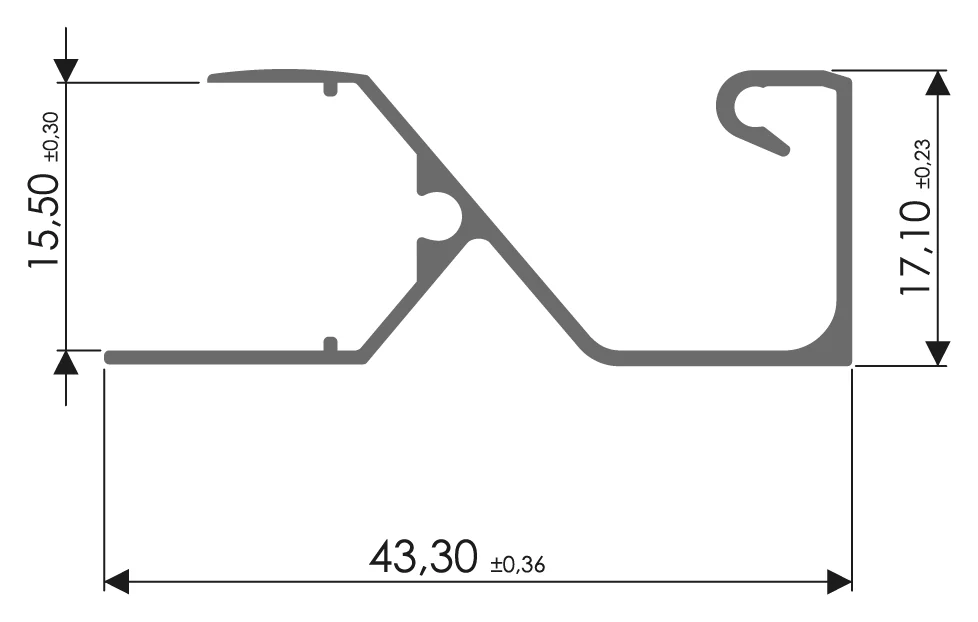 Desenho técnico com medidas: Puxador RX 1130 sem ponteira