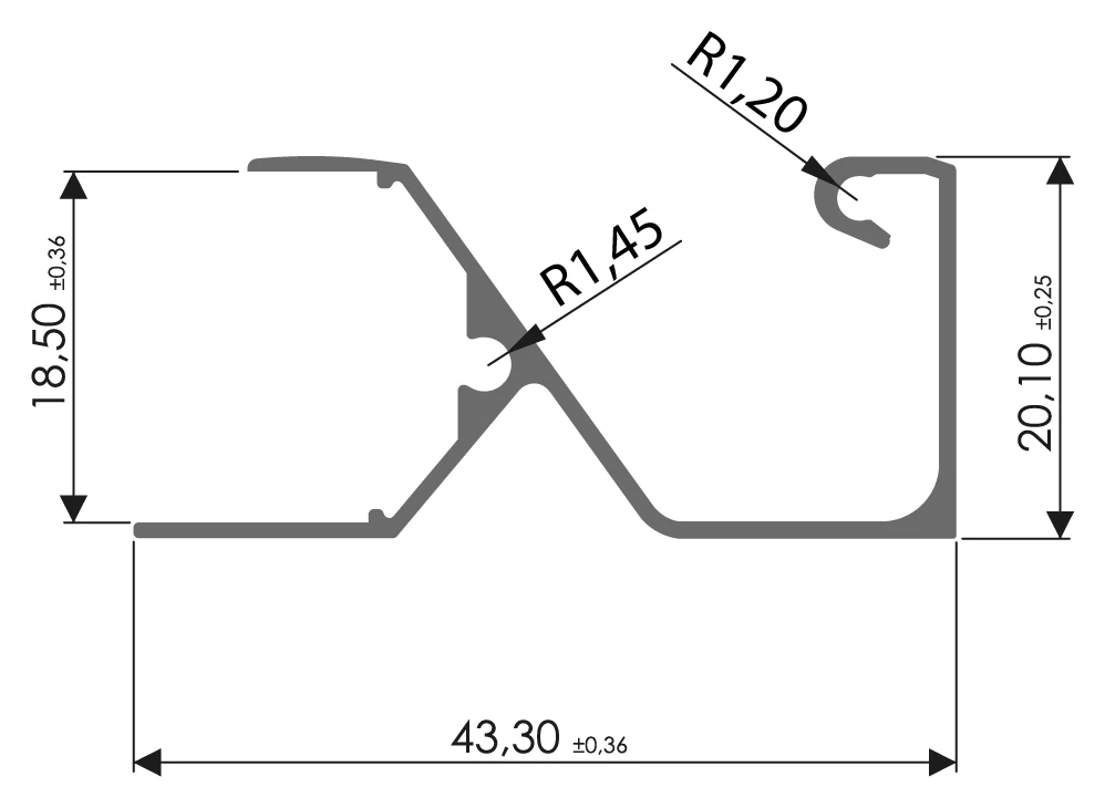 Desenho técnico com medidas: Puxador RX 1131 sem ponteira