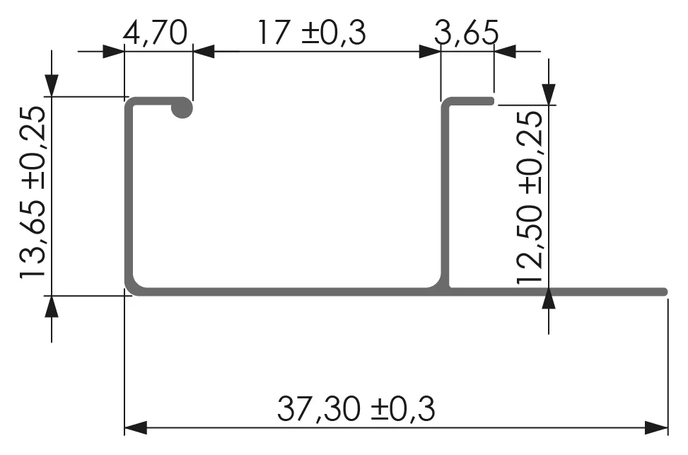 Desenho técnico com medidas: Puxador RX 1143