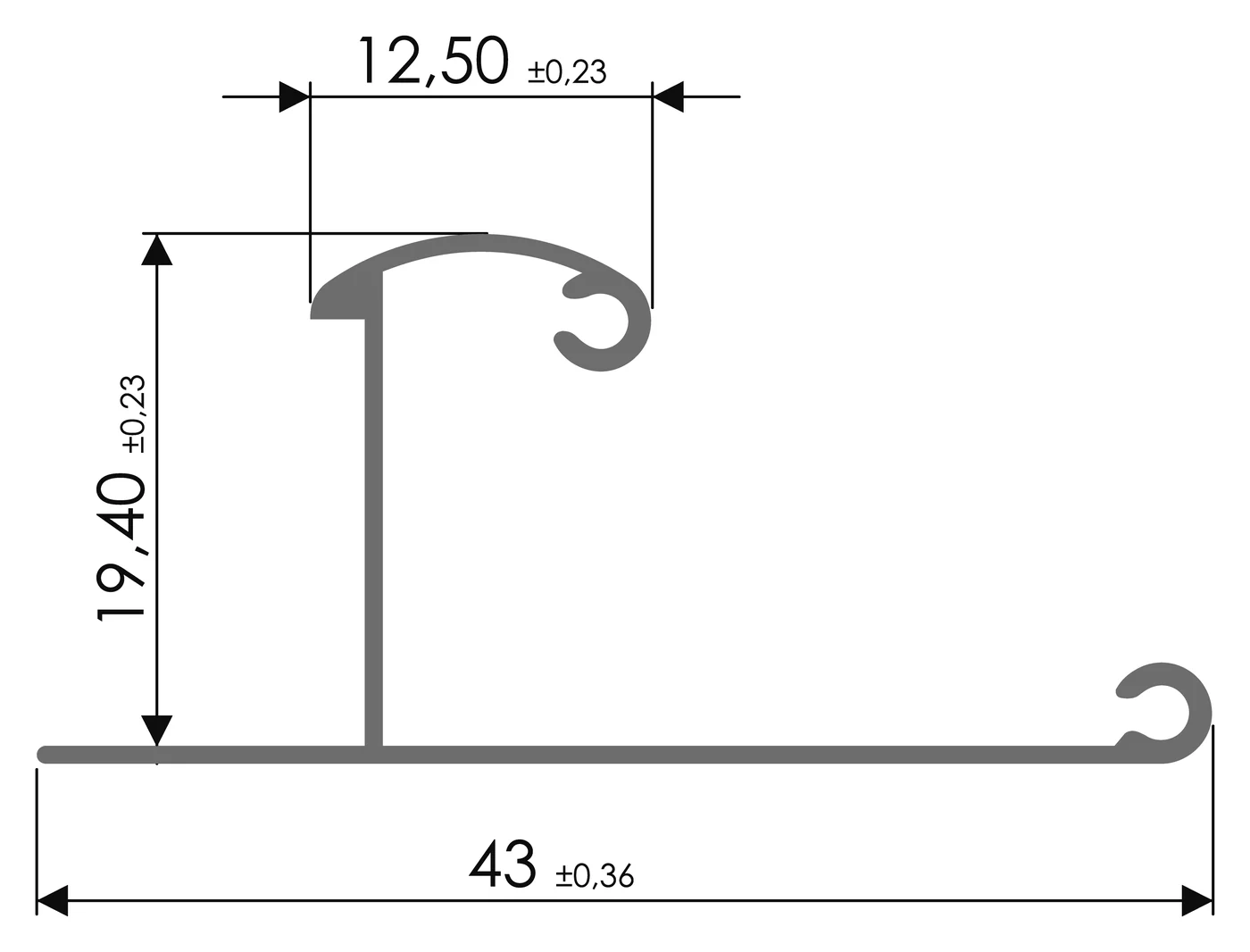 Desenho técnico com medidas: Puxador RX 1521