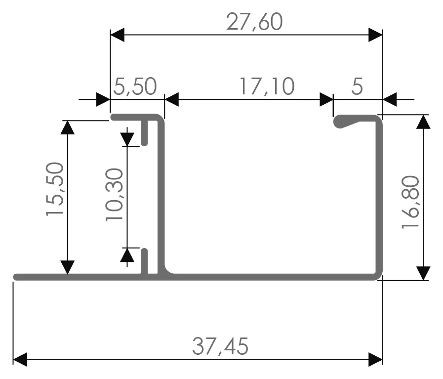 Desenho técnico com medidas: Puxador RX 1560