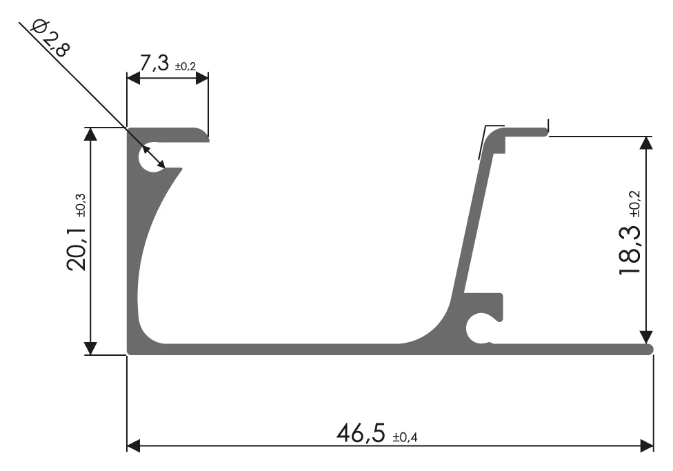 Desenho técnico com medidas: Puxador RX 903