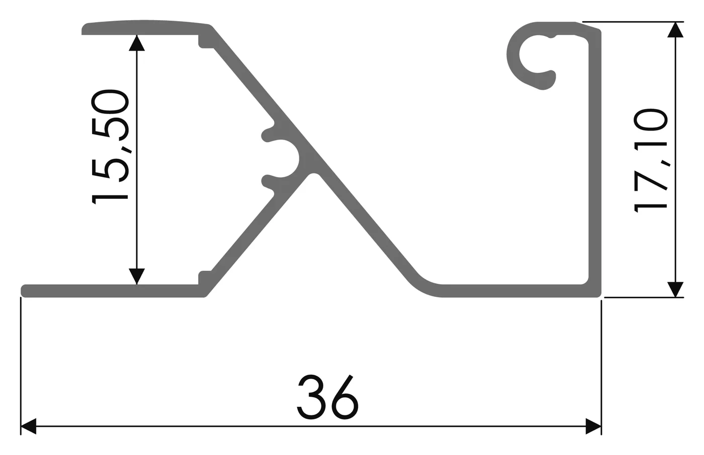 Desenho técnico com medidas: Puxador RX 911