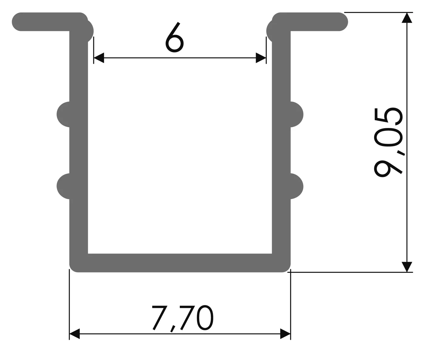 Desenho técnico com medidas: Trilho RX 915
