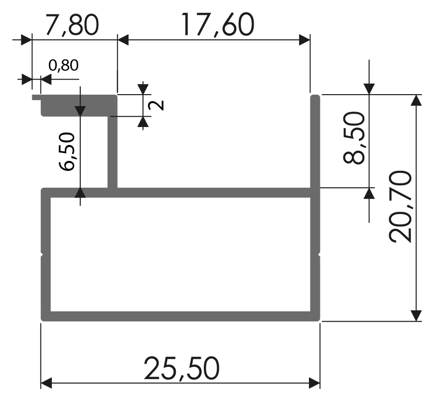 Desenho técnico com medidas: Puxador RX 916