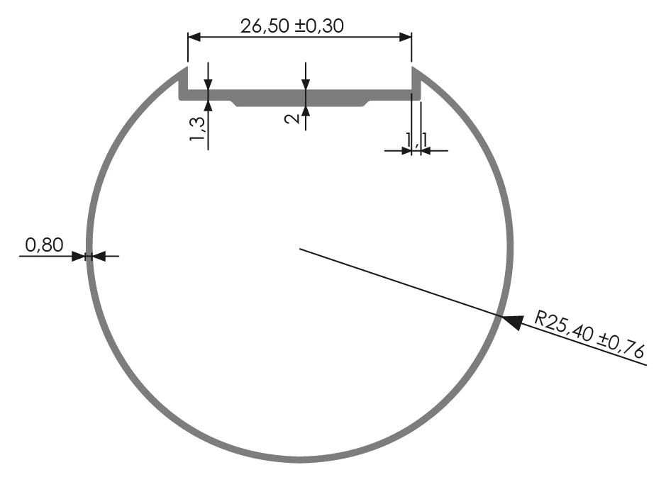 Desenho técnico com medidas: Perfil para portão RX CG 260