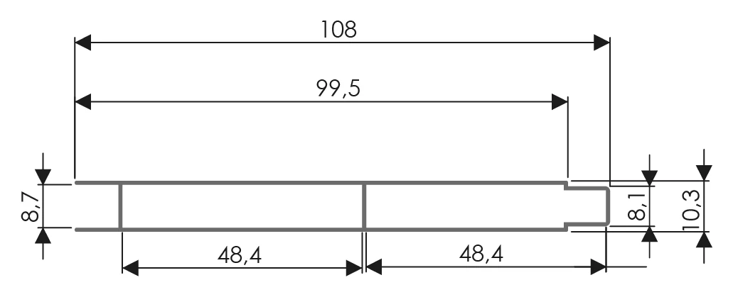 Desenho técnico com medidas: Perfil para portão RX LB 05
