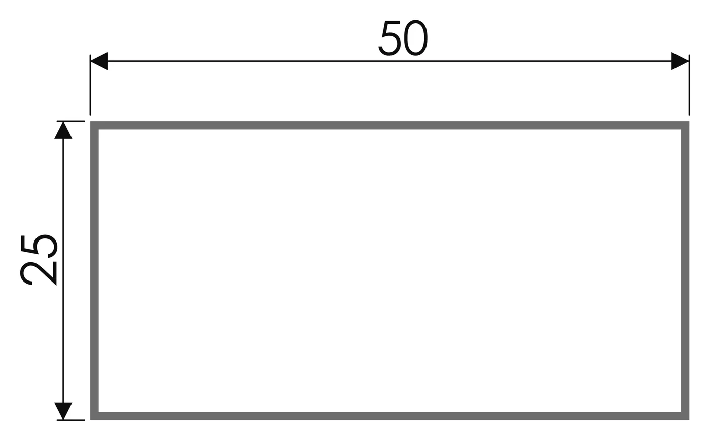 Desenho técnico com medidas: Perfil para portão RX TQ 01
