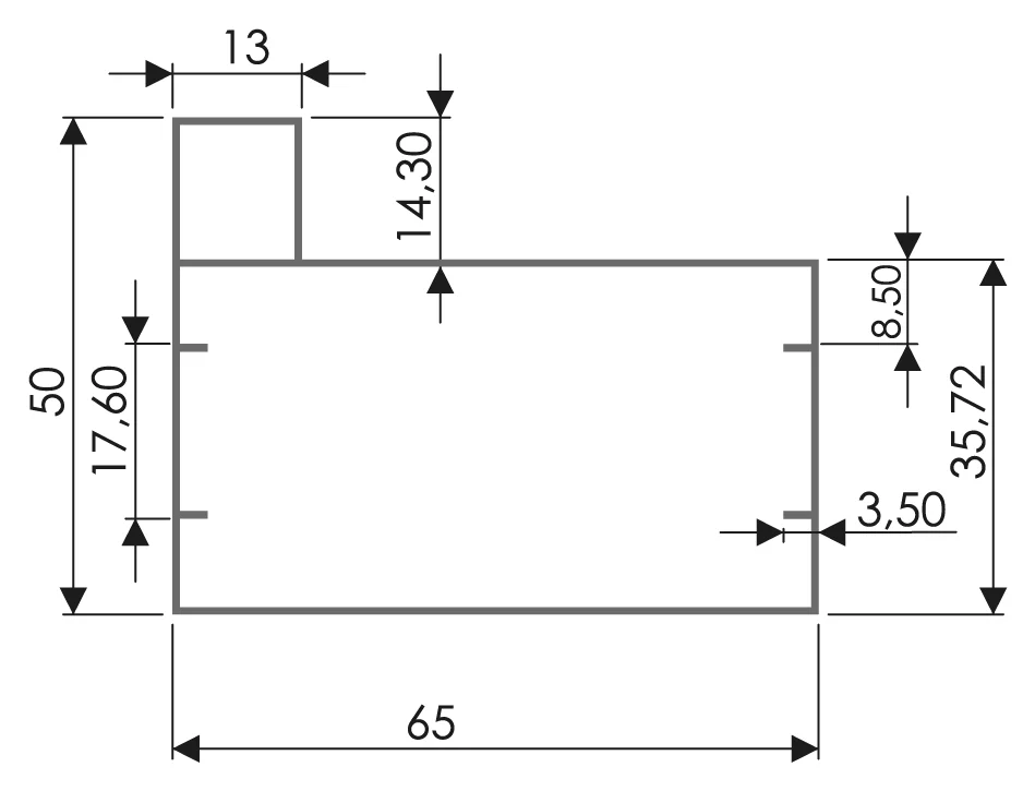Desenho técnico com medidas: Perfil para portão RX TQ 02